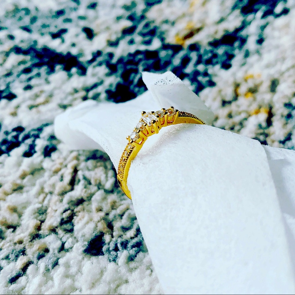 Sterling Silver Yellow Gold Emerald Cut CZ Ring